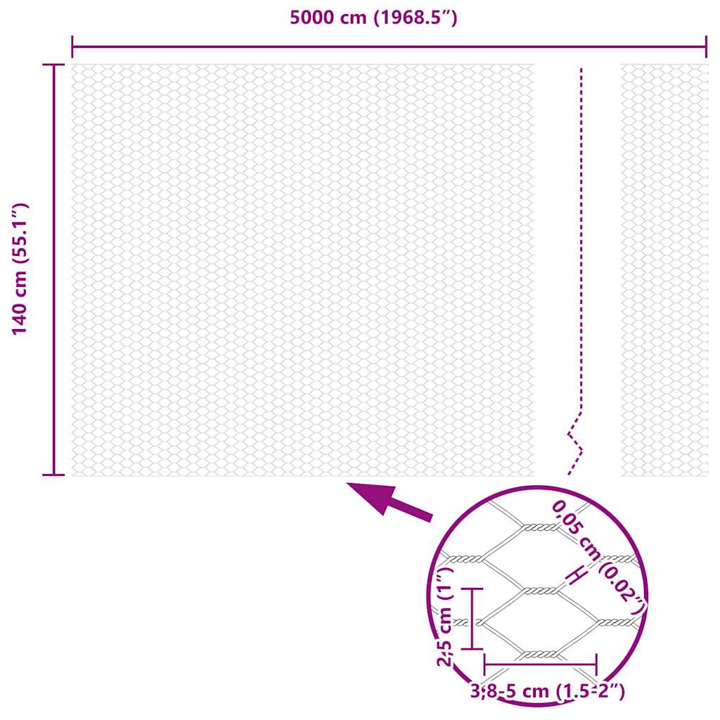 Hexagon Fence Silver 1.4 x 50 m Galvanised steel