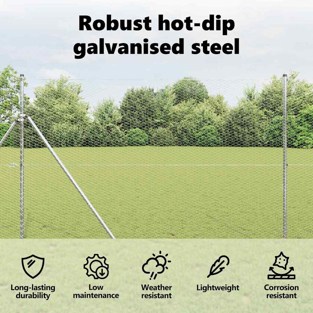 Hexagon Fence Silver 1.5 x 50 m Galvanised steel