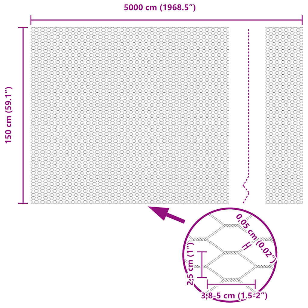 Hexagon Fence Silver 1.5 x 50 m Galvanised steel