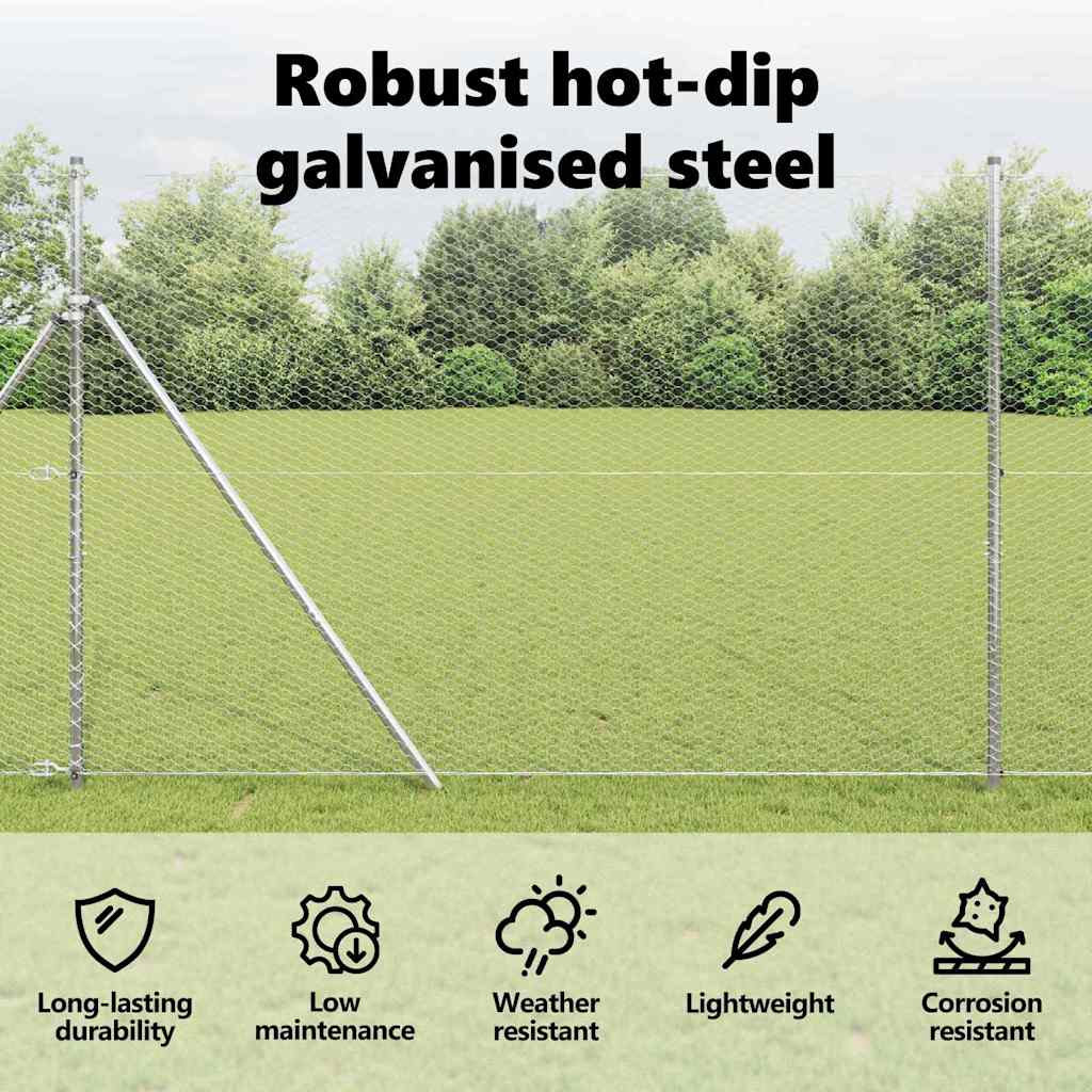 Hexagon Fence Silver 1.6 x 50 m Galvanised steel