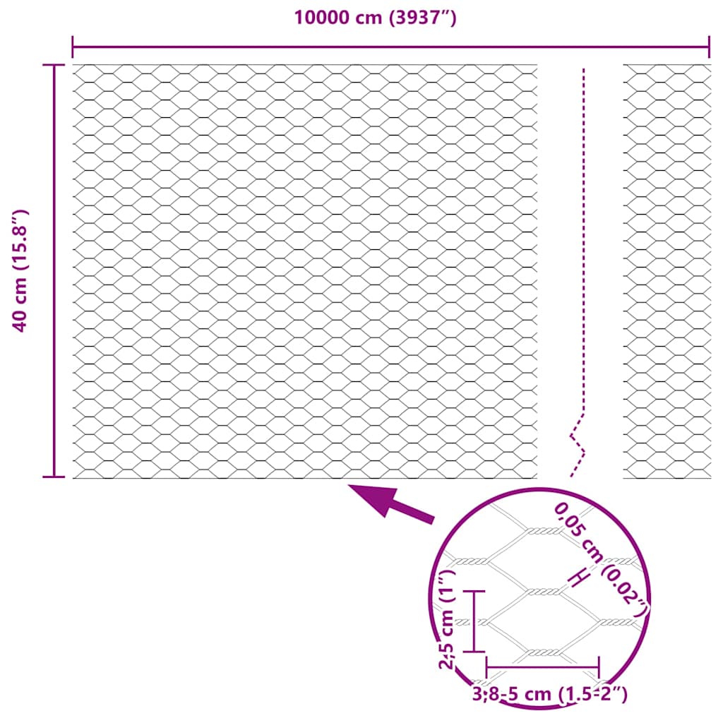 Hexagon Fence Silver 0.4 x 100 m Galvanised steel