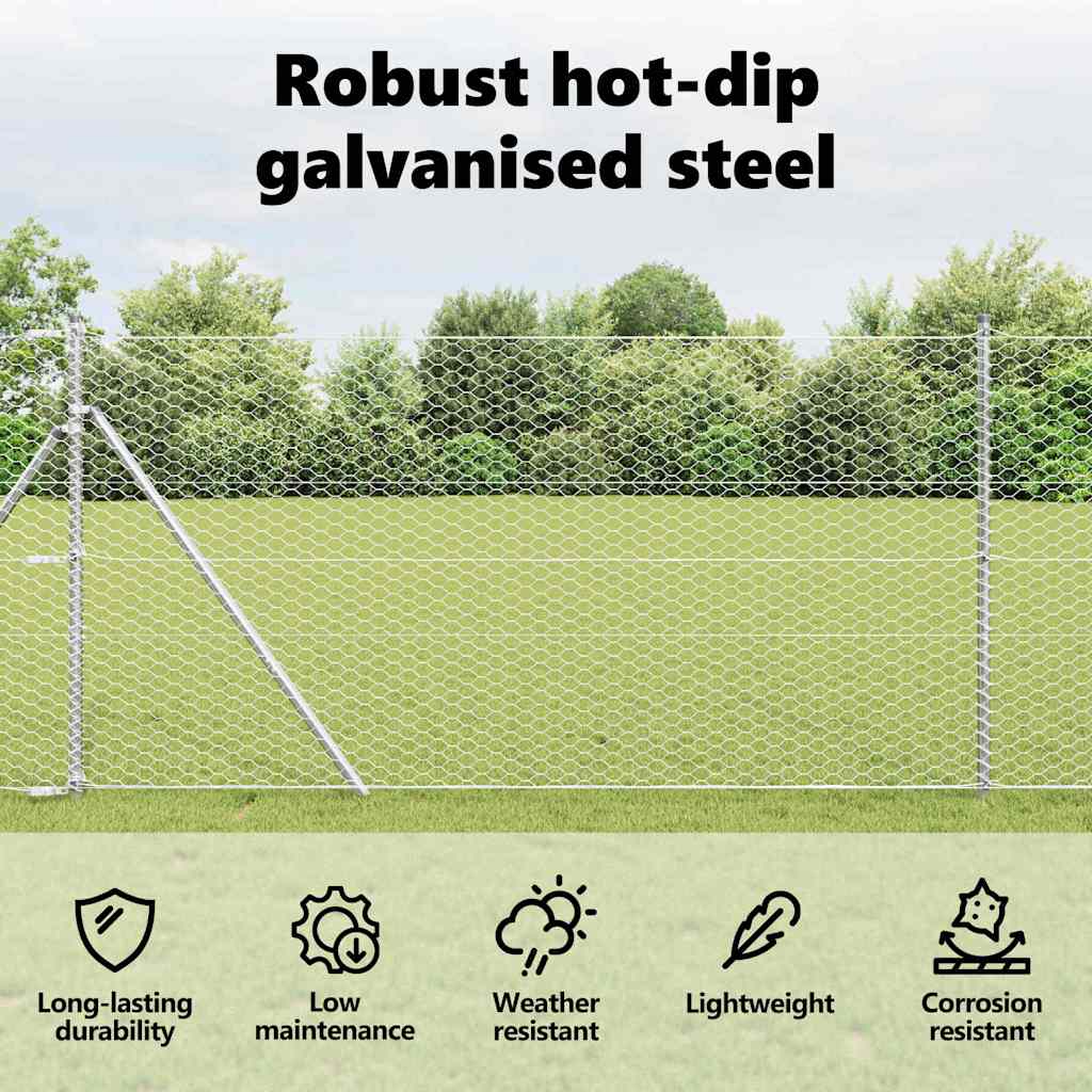Hexagon Fence Silver 1 x 100 m Galvanised steel