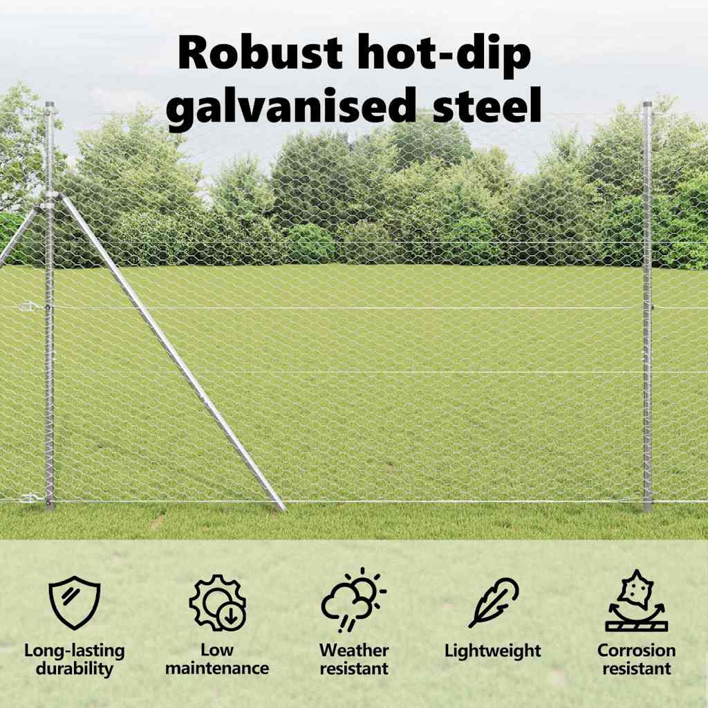 Hexagon Fence Silver 1.6 x 100 m Galvanised steel