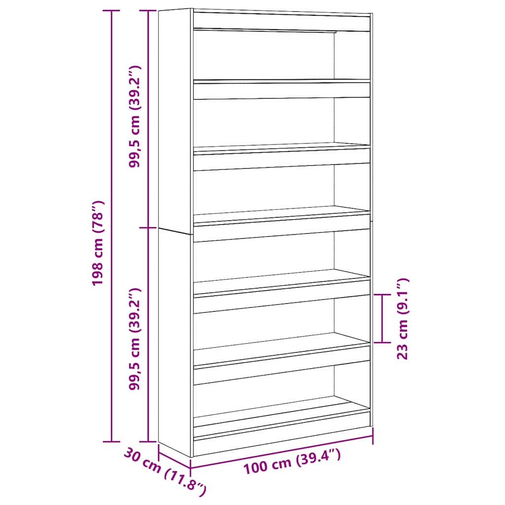 Book Cabinet Grey Sonoma 100 x 30 x 198 cm Engineered Wood
