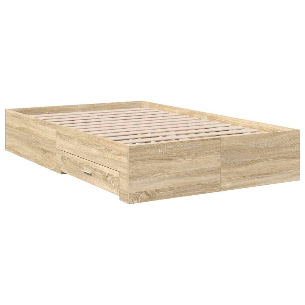 Bed Frame with Drawer Brown 140 x 200 cm Engineered Wood
