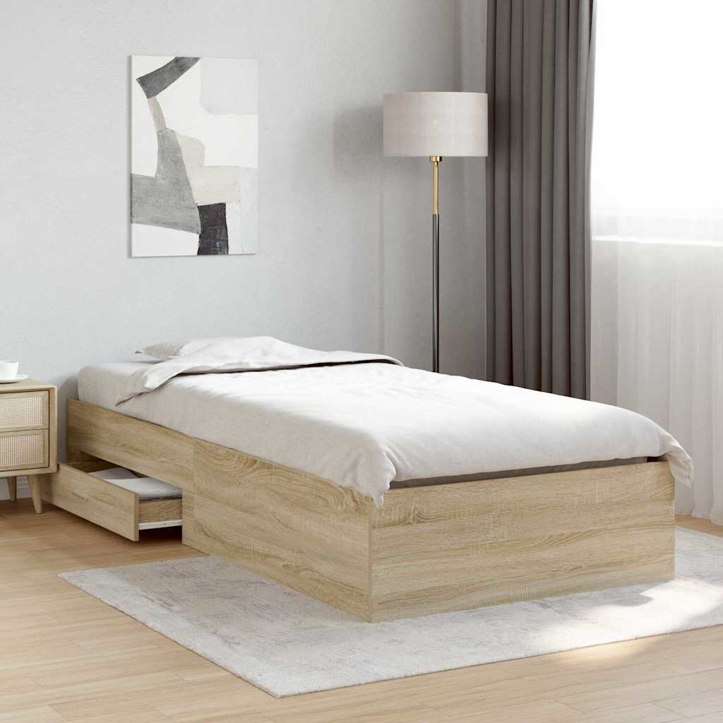 Bed Frame with Drawer Brown 90 x 190 cm Engineered Wood