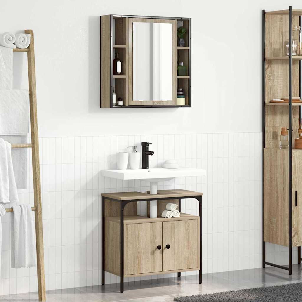 Bathroom Furniture Set with Shelf 2 pcs Brown Engineered wood