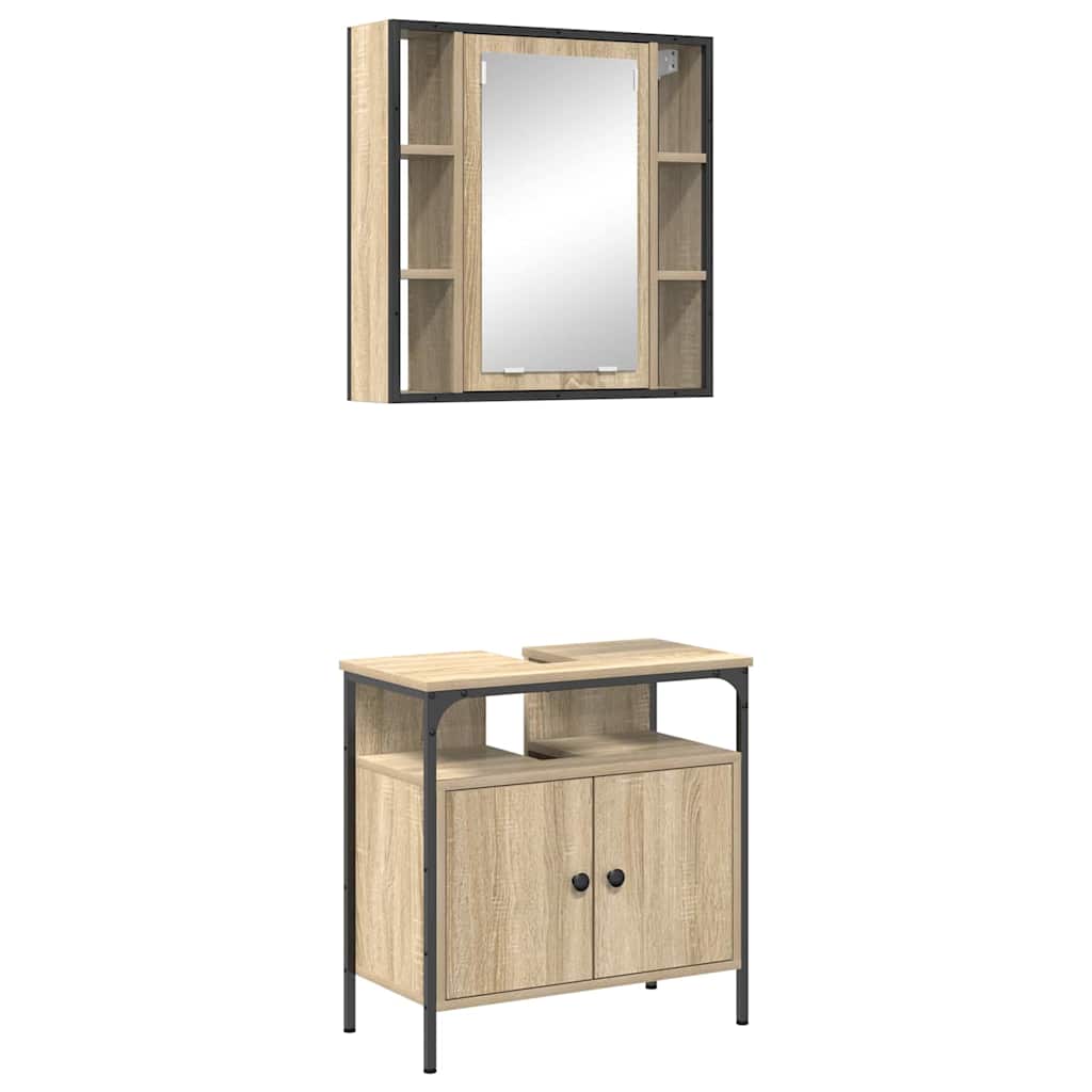 Bathroom Furniture Set with Shelf 2 pcs Brown Engineered wood