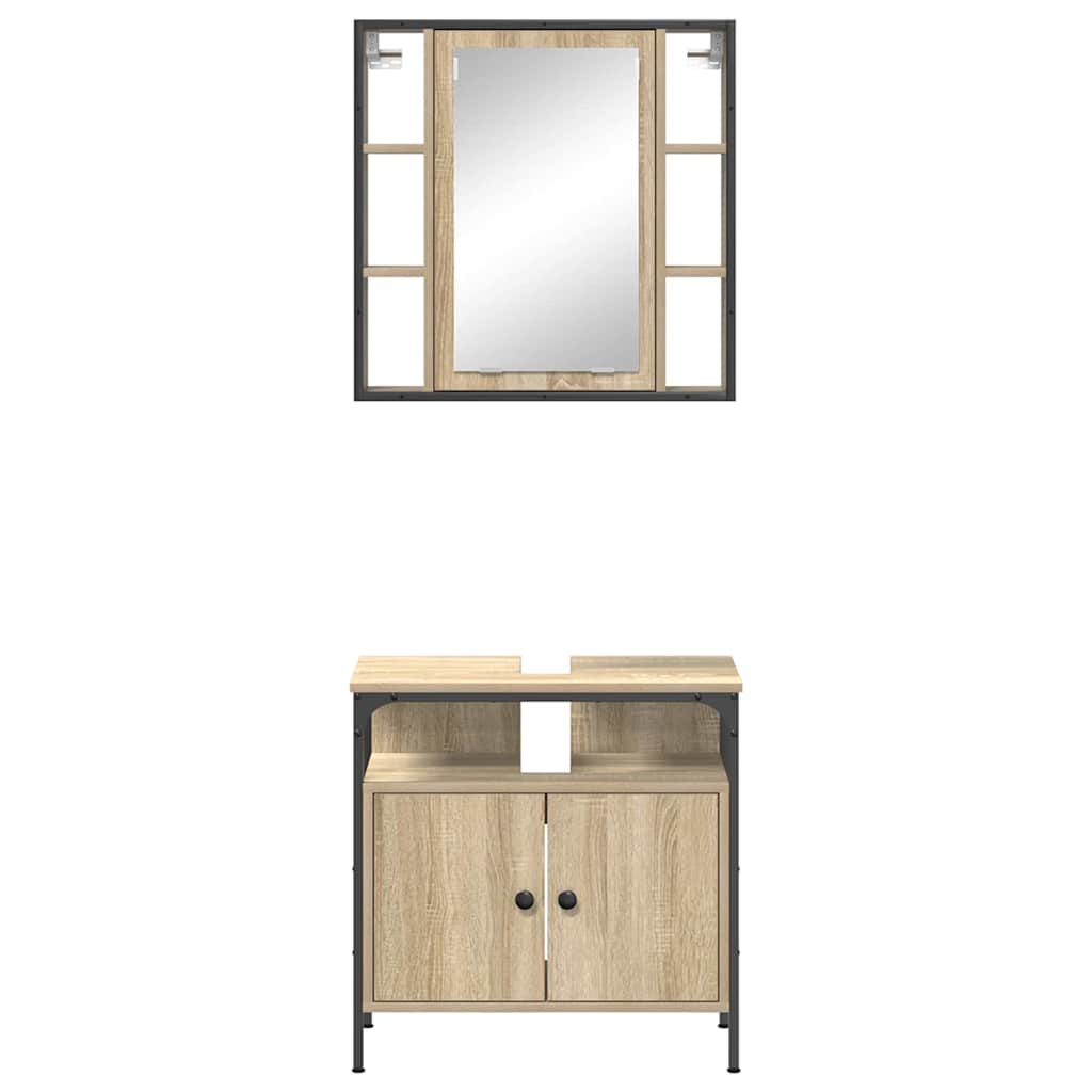 Bathroom Furniture Set with Shelf 2 pcs Brown Engineered wood