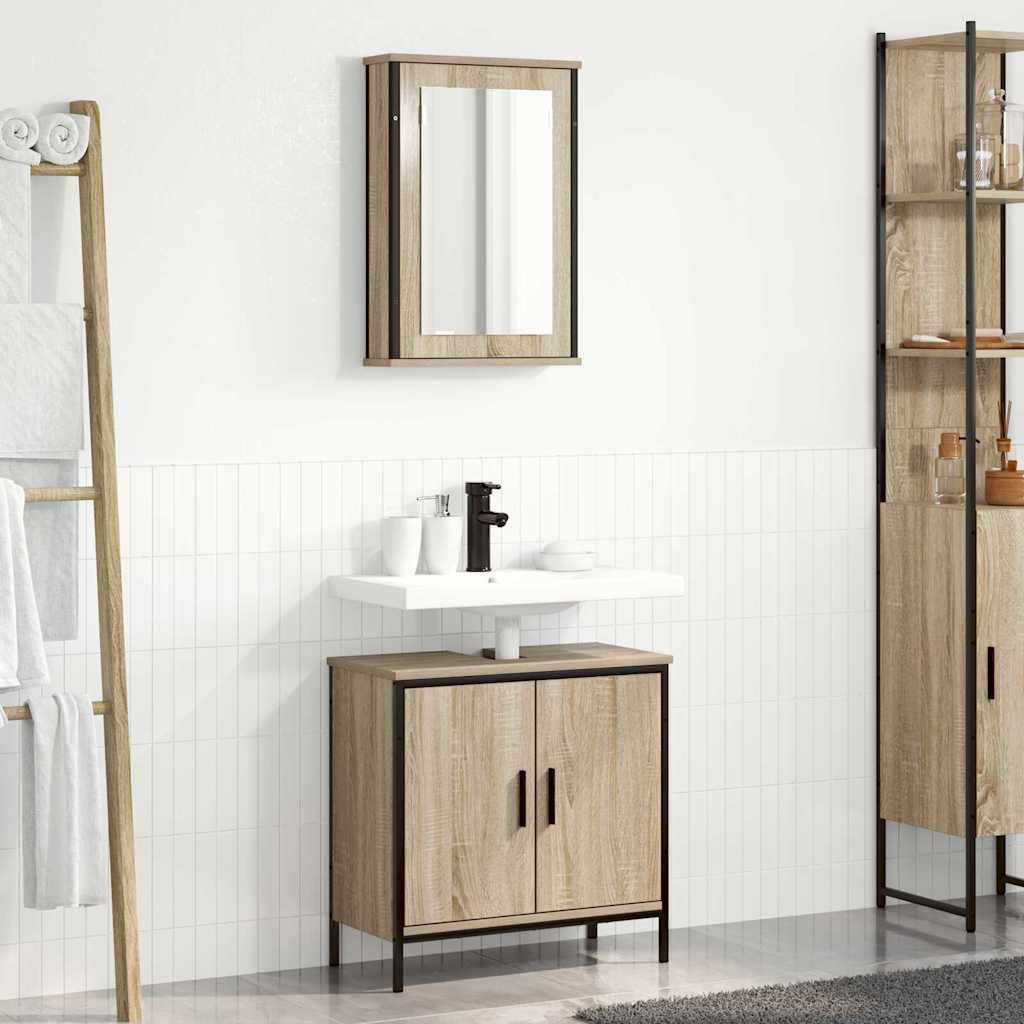 Bathroom Furniture Set with Shelf 2 pcs Brown Engineered wood