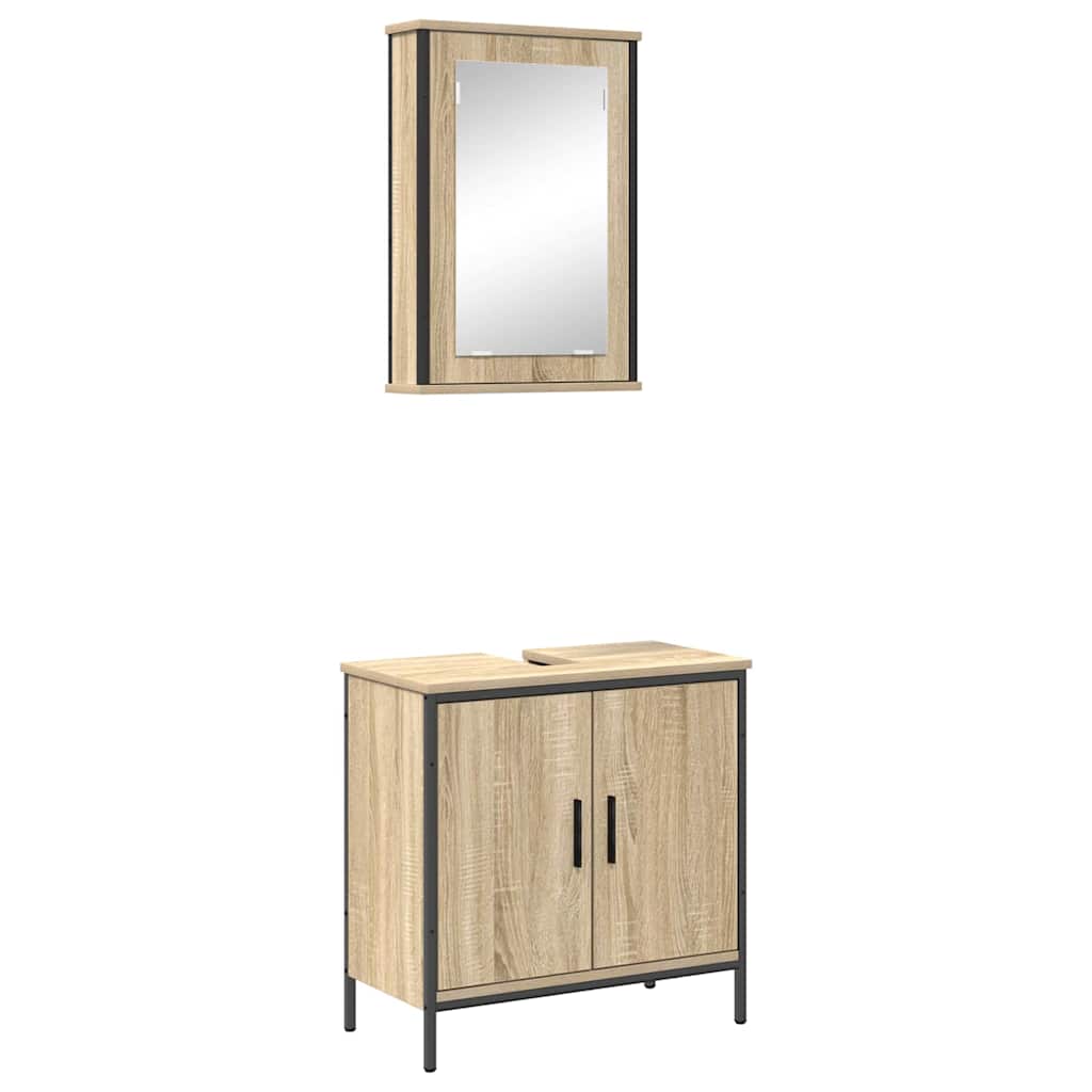 Bathroom Furniture Set with Shelf 2 pcs Brown Engineered wood