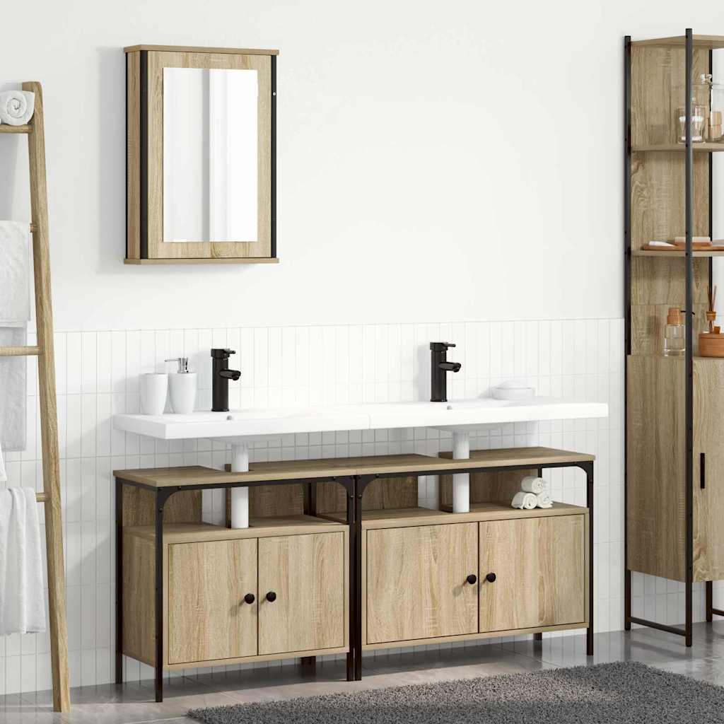 Bathroom Furniture Set with Shelf 3 pcs Brown Engineered wood