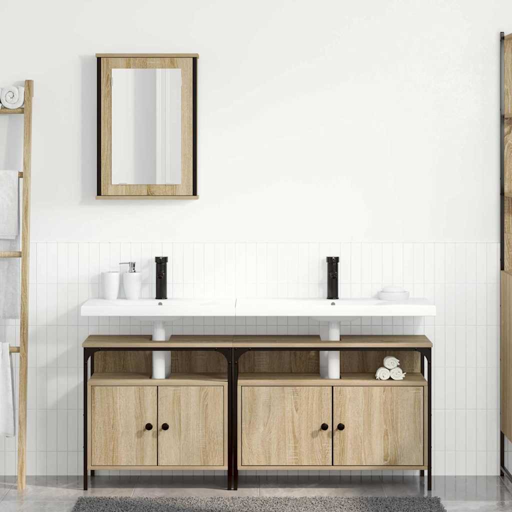 Bathroom Furniture Set with Shelf 3 pcs Brown Engineered wood