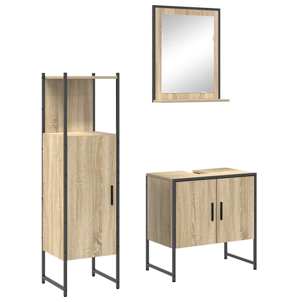 Bathroom Furniture Set with Shelf 3 pcs Brown Engineered wood
