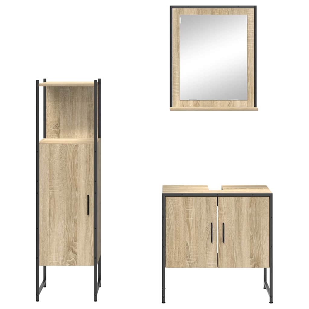 Bathroom Furniture Set with Shelf 3 pcs Brown Engineered wood