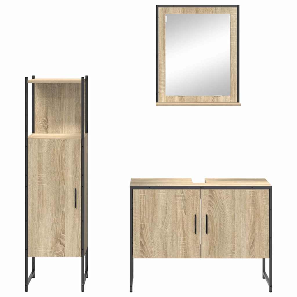 Bathroom Furniture Set with Shelf 3 pcs Brown Engineered wood