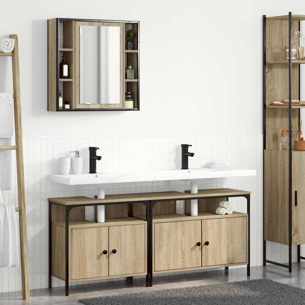 Bathroom Furniture Set with Shelf 3 pcs Brown Engineered wood