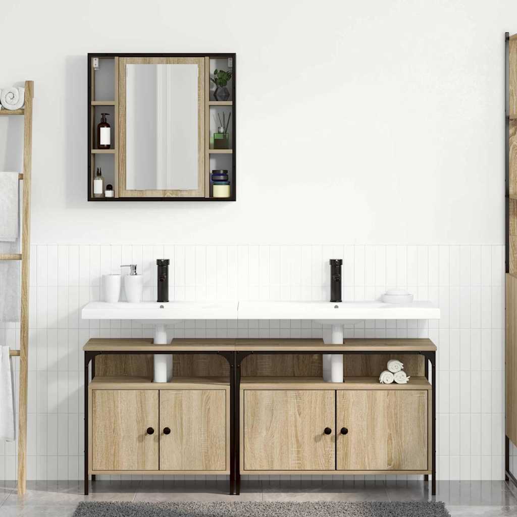 Bathroom Furniture Set with Shelf 3 pcs Brown Engineered wood
