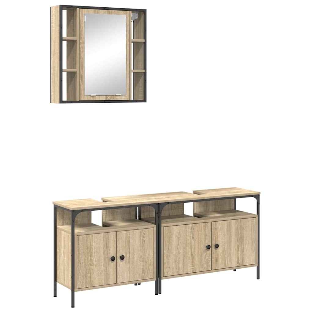Bathroom Furniture Set with Shelf 3 pcs Brown Engineered wood