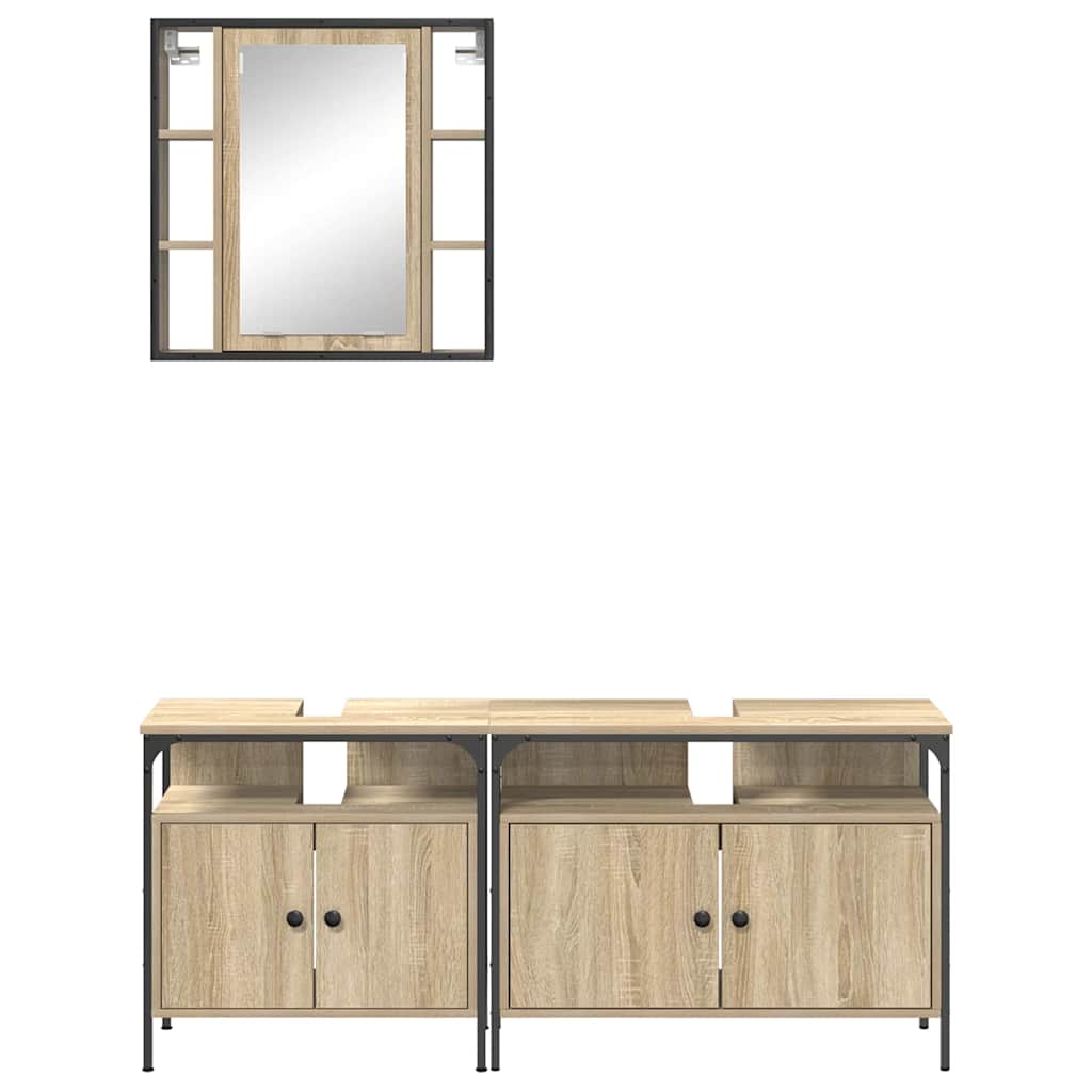 Bathroom Furniture Set with Shelf 3 pcs Brown Engineered wood