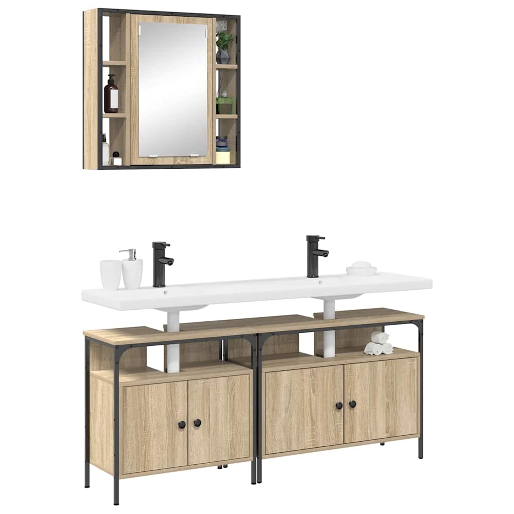 Bathroom Furniture Set with Shelf 3 pcs Brown Engineered wood