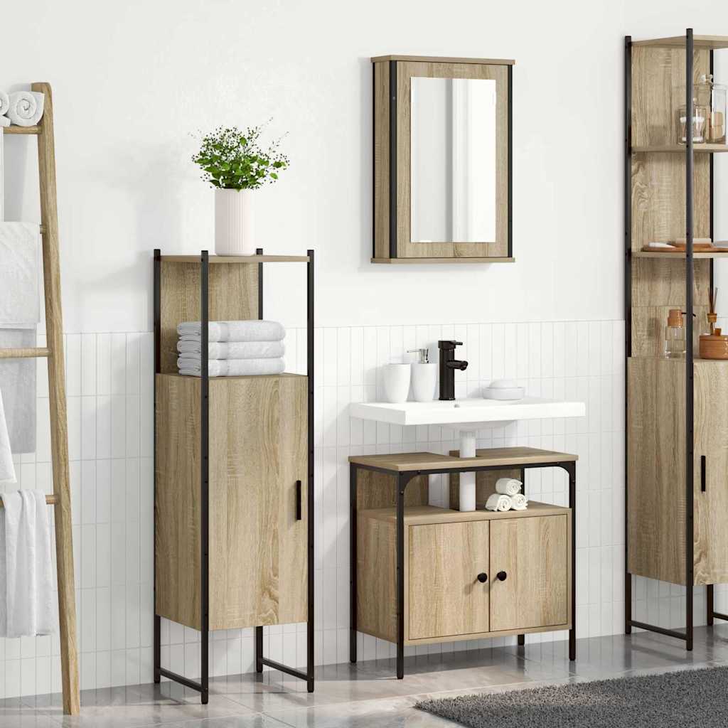 Bathroom Furniture Set with Shelf 3 pcs Brown Engineered wood