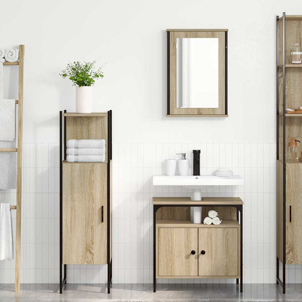 Bathroom Furniture Set with Shelf 3 pcs Brown Engineered wood