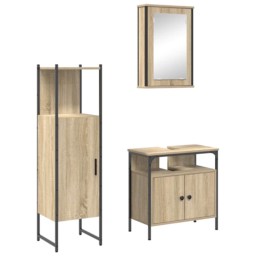 Bathroom Furniture Set with Shelf 3 pcs Brown Engineered wood