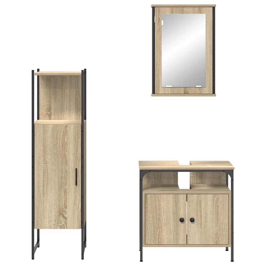 Bathroom Furniture Set with Shelf 3 pcs Brown Engineered wood