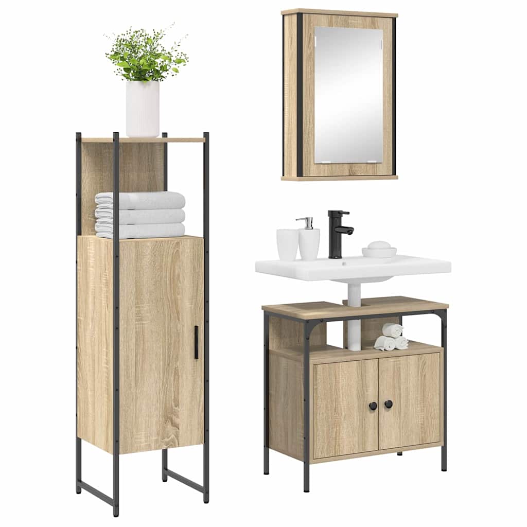 Bathroom Furniture Set with Shelf 3 pcs Brown Engineered wood