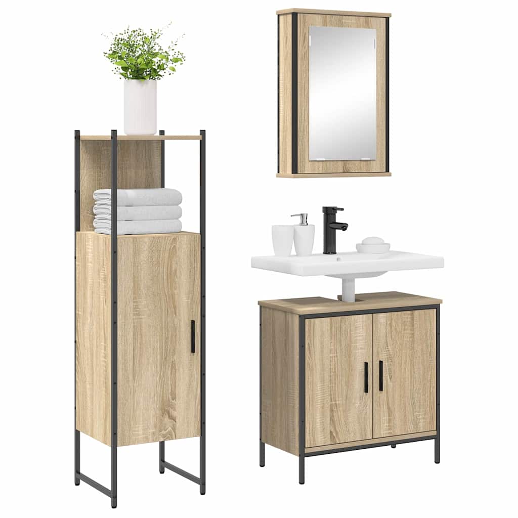 Bathroom Furniture Set with Shelf 3 pcs Brown Engineered wood