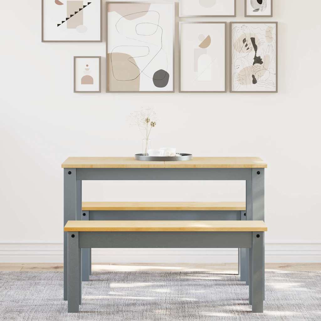 3 Piece Dining Set "PANAMA" Grey Solid Wood Pine