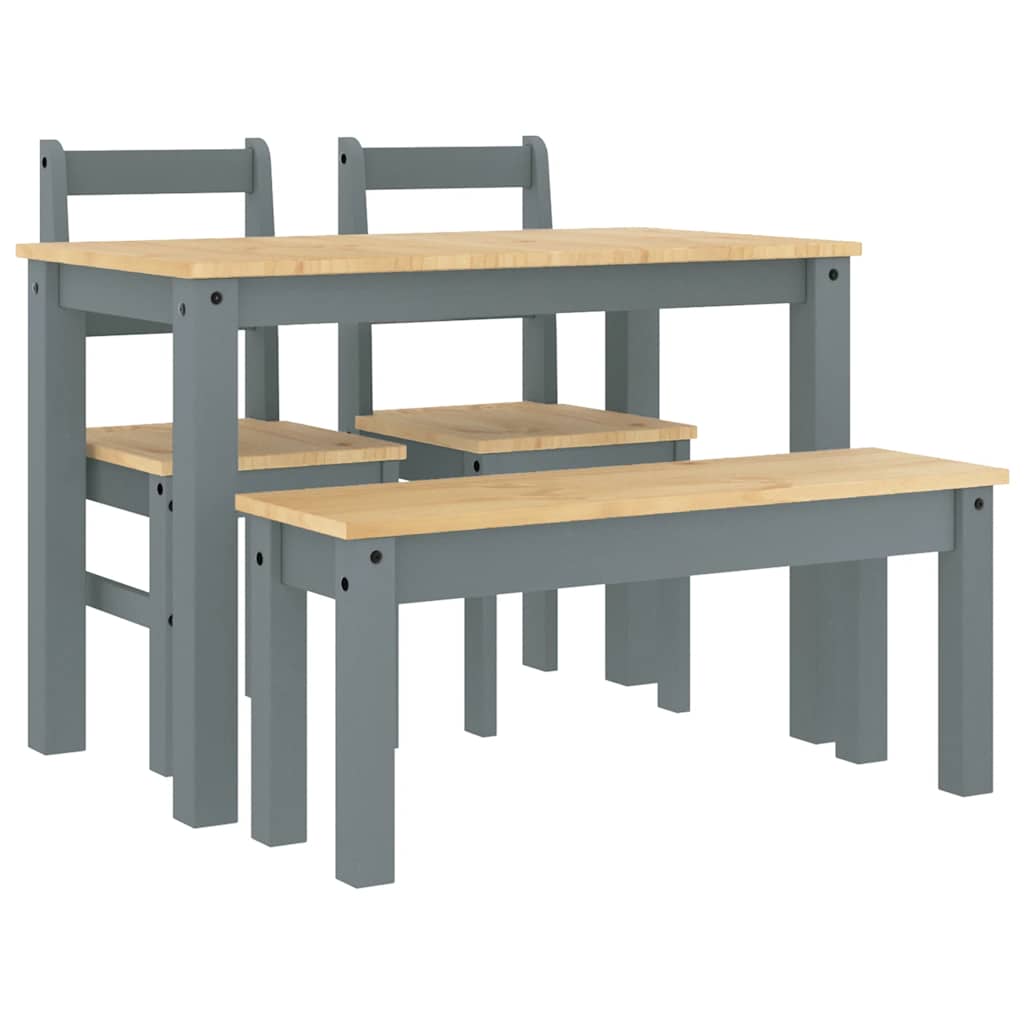4 Piece Dining Set "PANAMA" Grey Solid Wood Pine