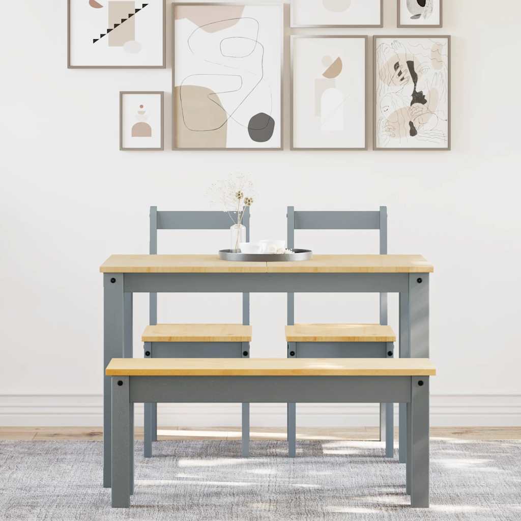 4 Piece Dining Set "PANAMA" Grey Solid Wood Pine
