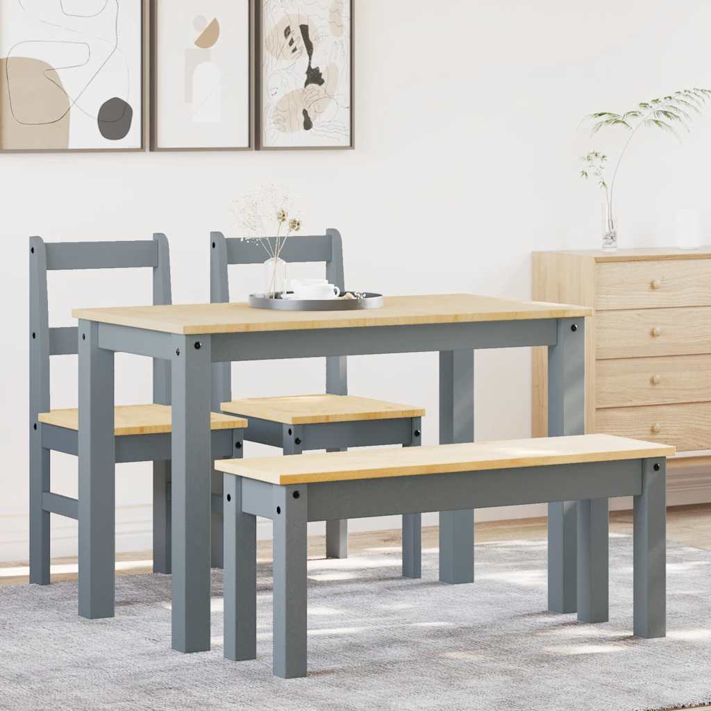 4 Piece Dining Set "PANAMA" Grey Solid Wood Pine