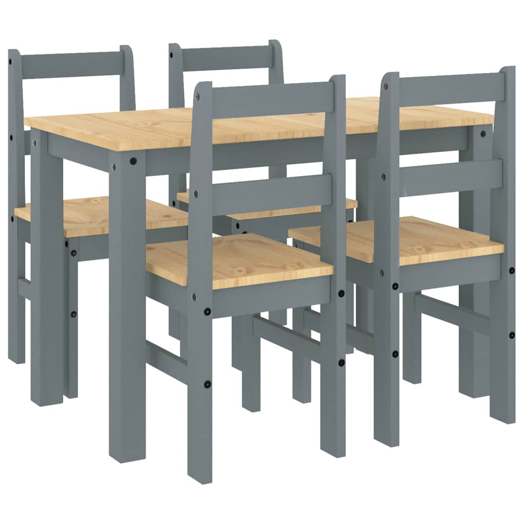 5 Piece Dining Set "PANAMA" Grey Solid Wood Pine