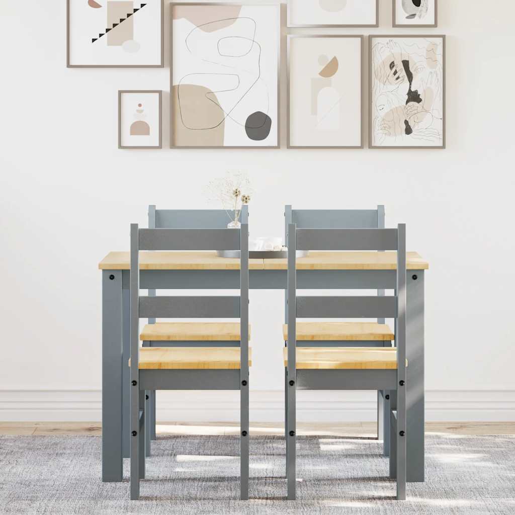 5 Piece Dining Set "PANAMA" Grey Solid Wood Pine