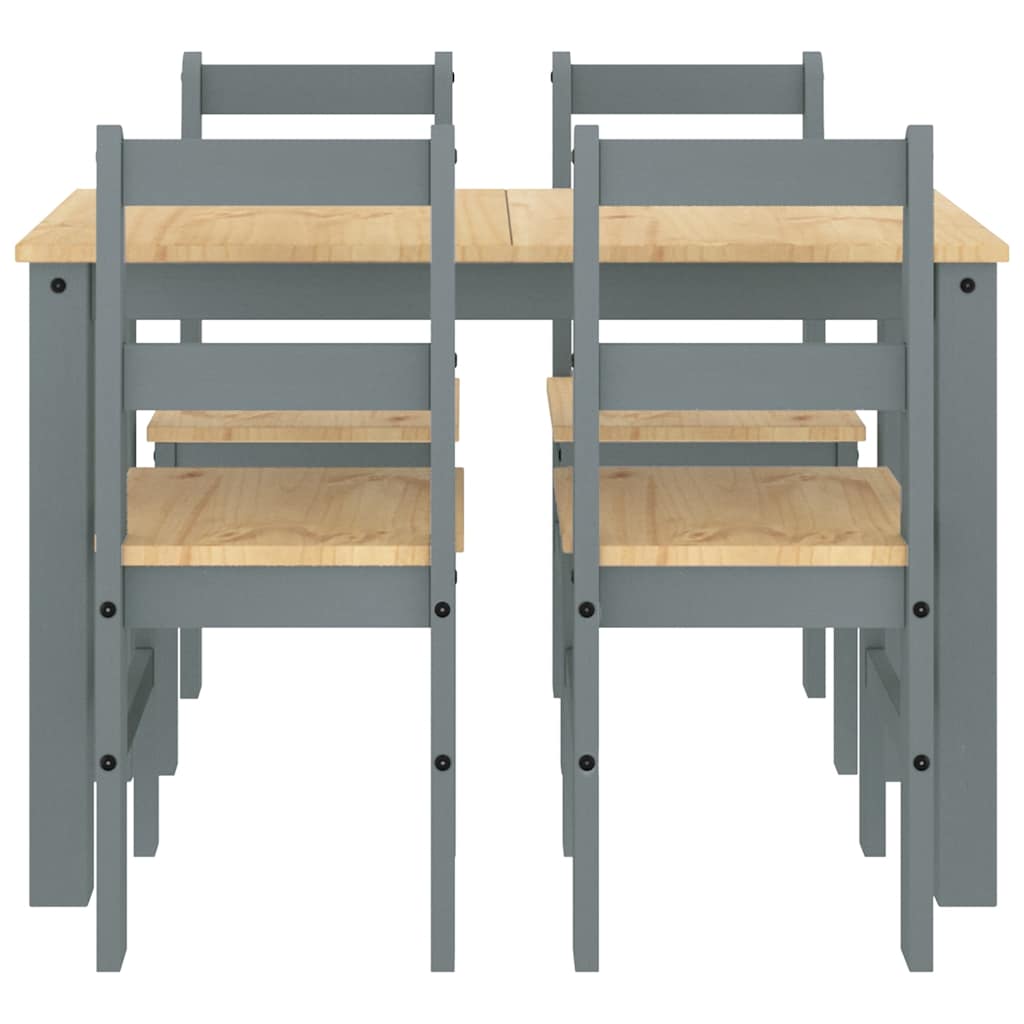 5 Piece Dining Set "PANAMA" Grey Solid Wood Pine