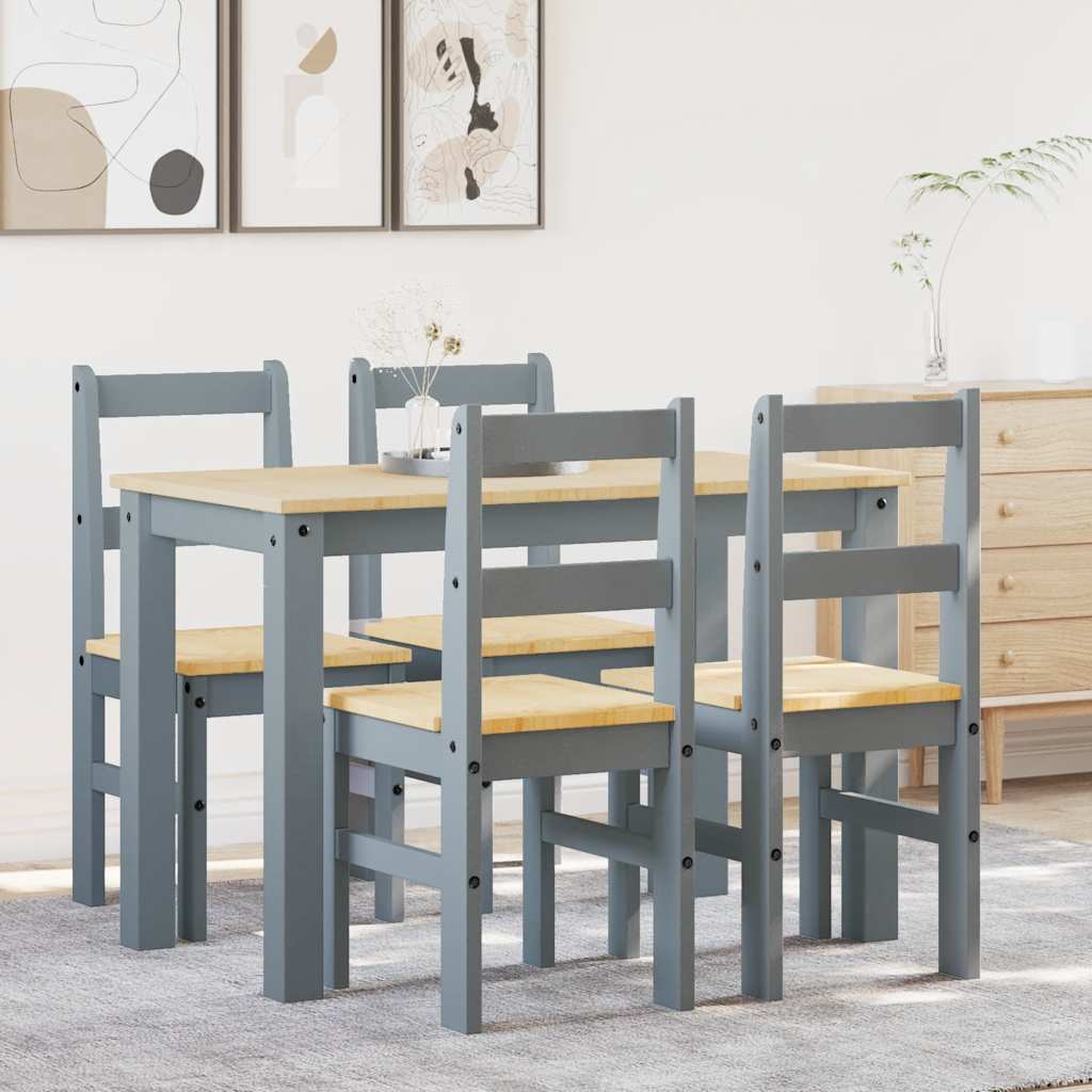 5 Piece Dining Set "PANAMA" Grey Solid Wood Pine