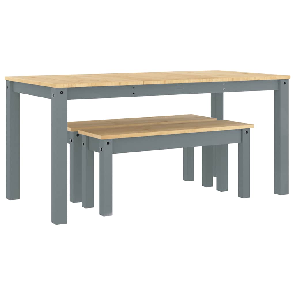3 Piece Dining Set "PANAMA" Grey Solid Wood Pine