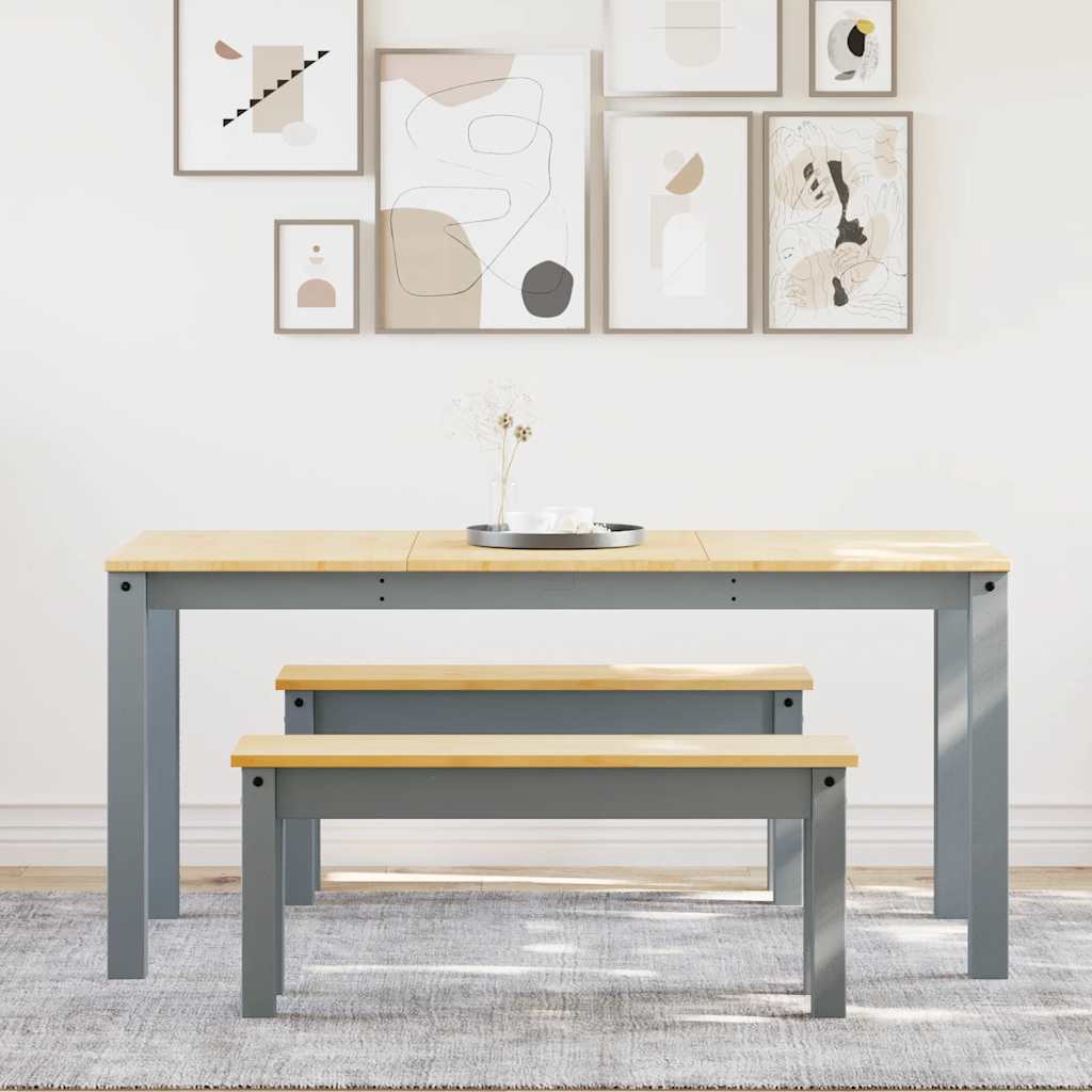 3 Piece Dining Set "PANAMA" Grey Solid Wood Pine