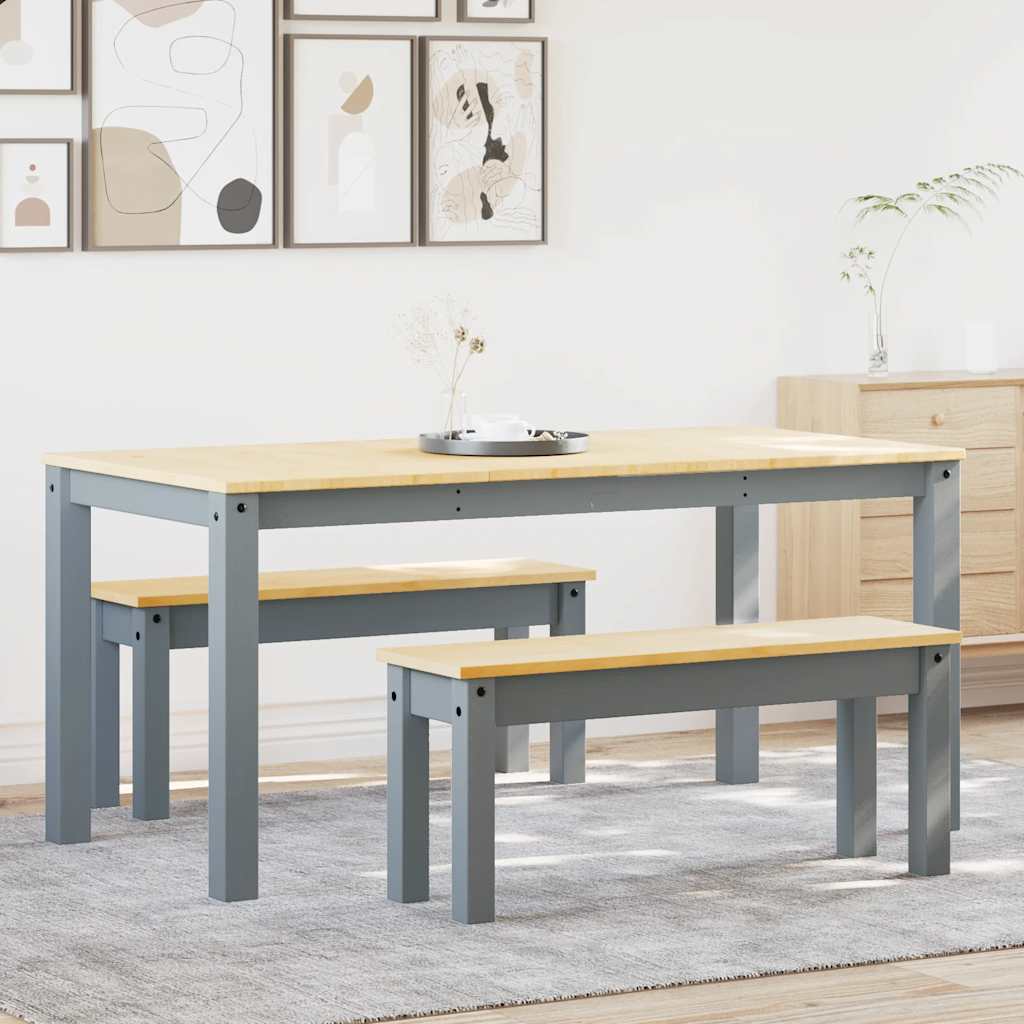 3 Piece Dining Set "PANAMA" Grey Solid Wood Pine