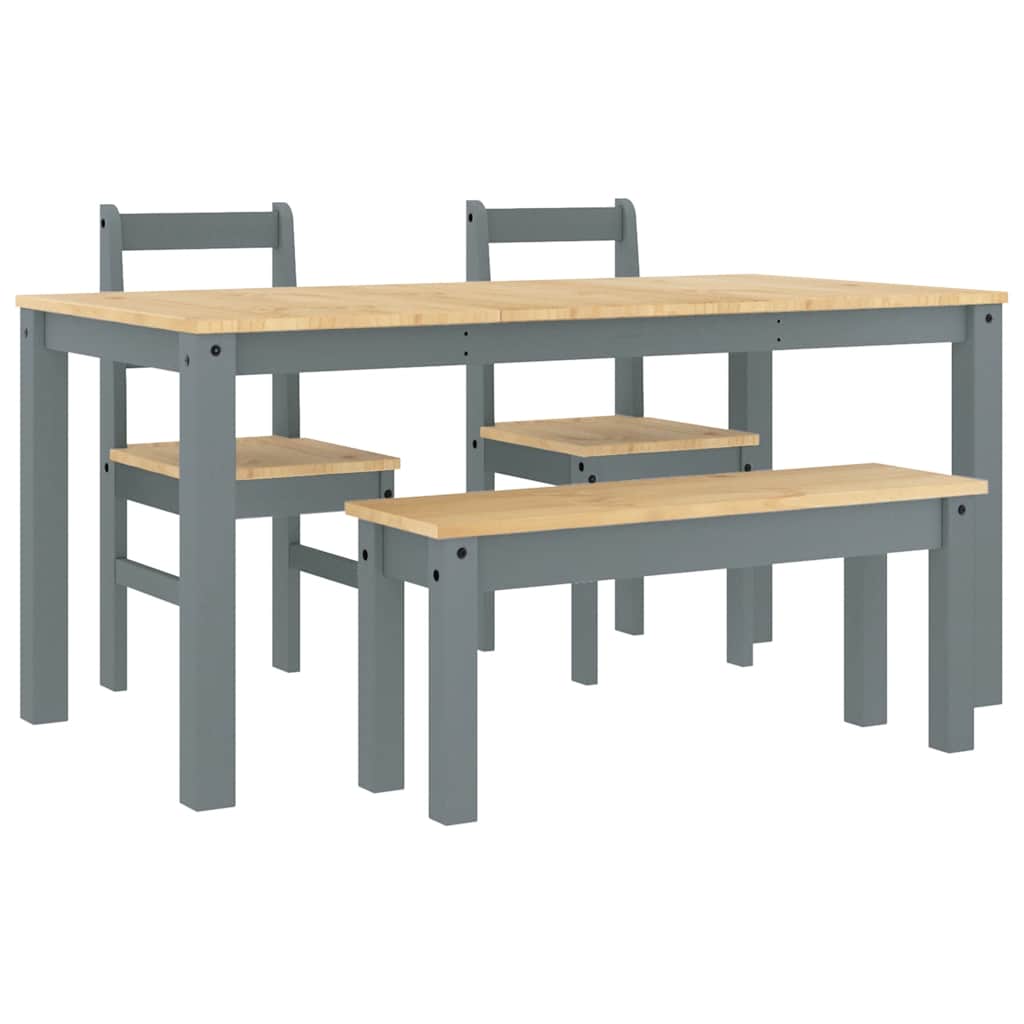 4 Piece Dining Set "PANAMA" Grey Solid Wood Pine