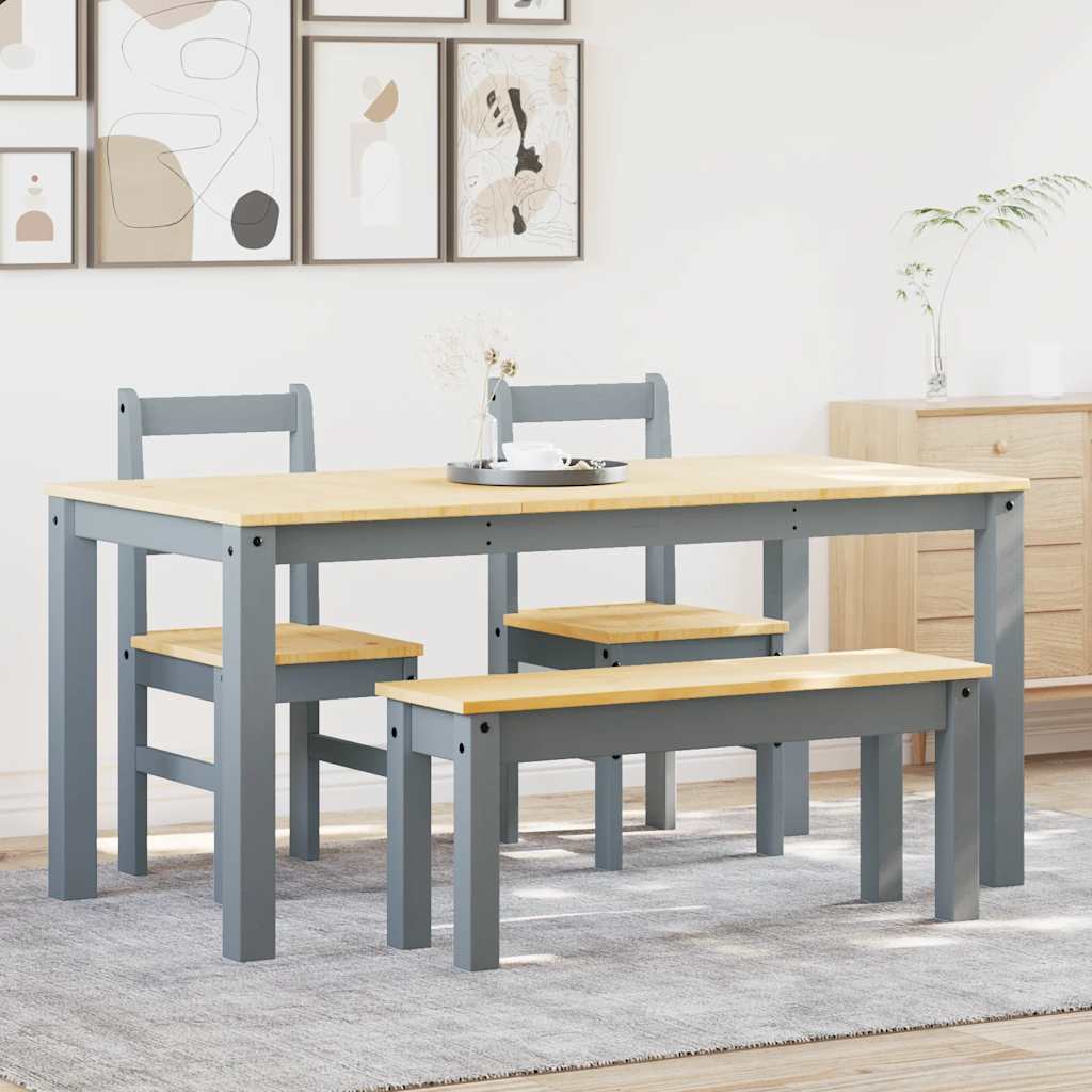 4 Piece Dining Set "PANAMA" Grey Solid Wood Pine