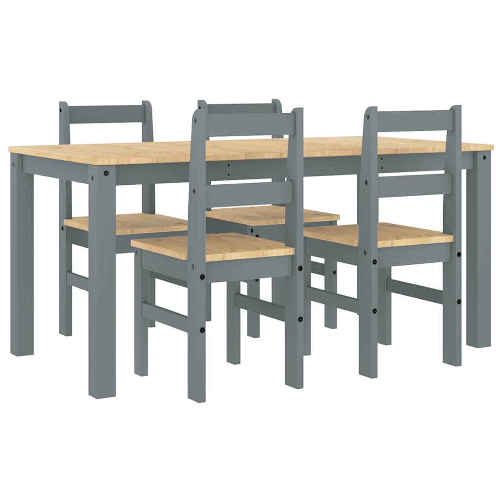 5 Piece Dining Set "PANAMA" Grey Solid Wood Pine
