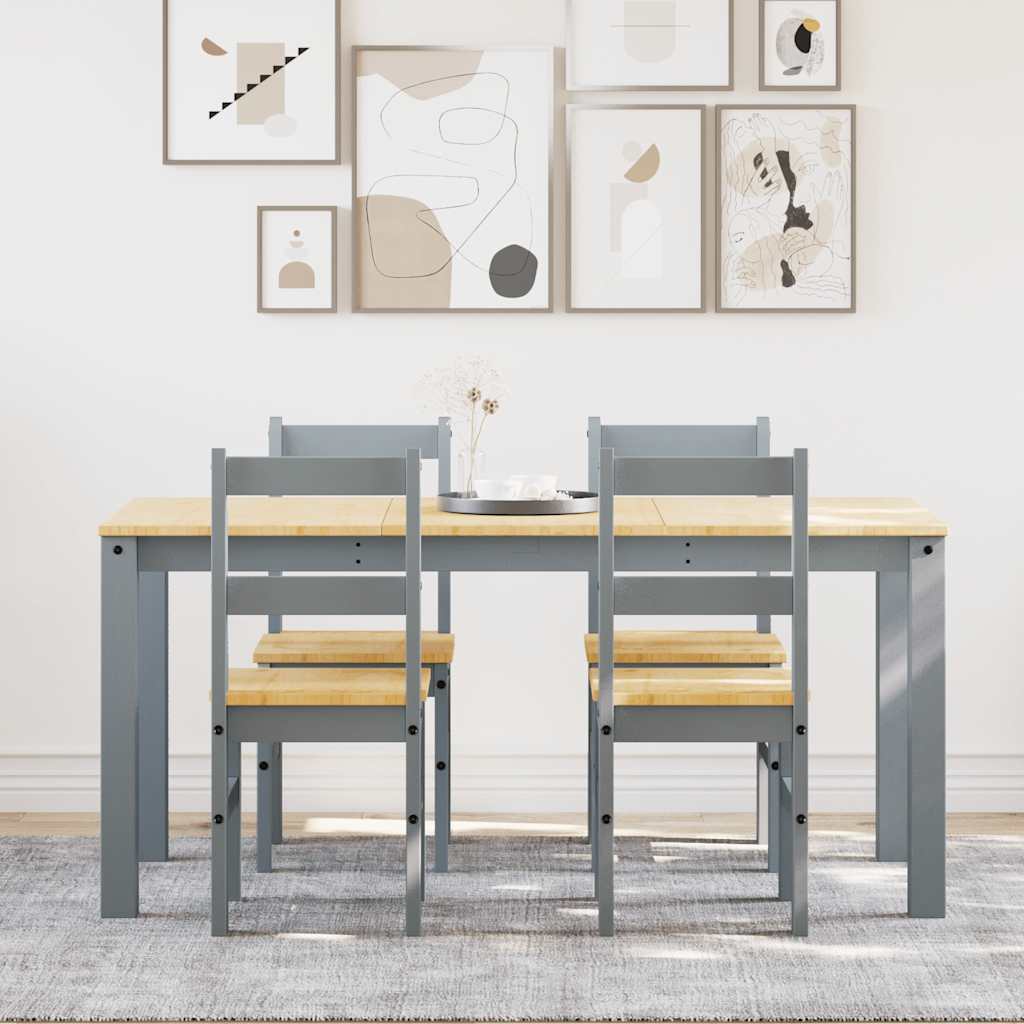 5 Piece Dining Set "PANAMA" Grey Solid Wood Pine