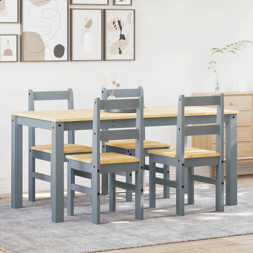 5 Piece Dining Set "PANAMA" Grey Solid Wood Pine