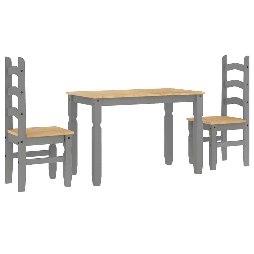 3 Piece Dining Set PANAMA Grey Solid Wood Pine