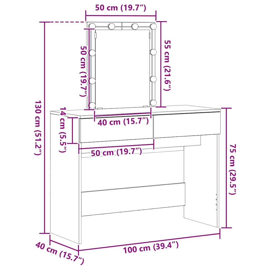 Dressing Table Black Oak 100 x 40 x 130 cm Engineered Wood