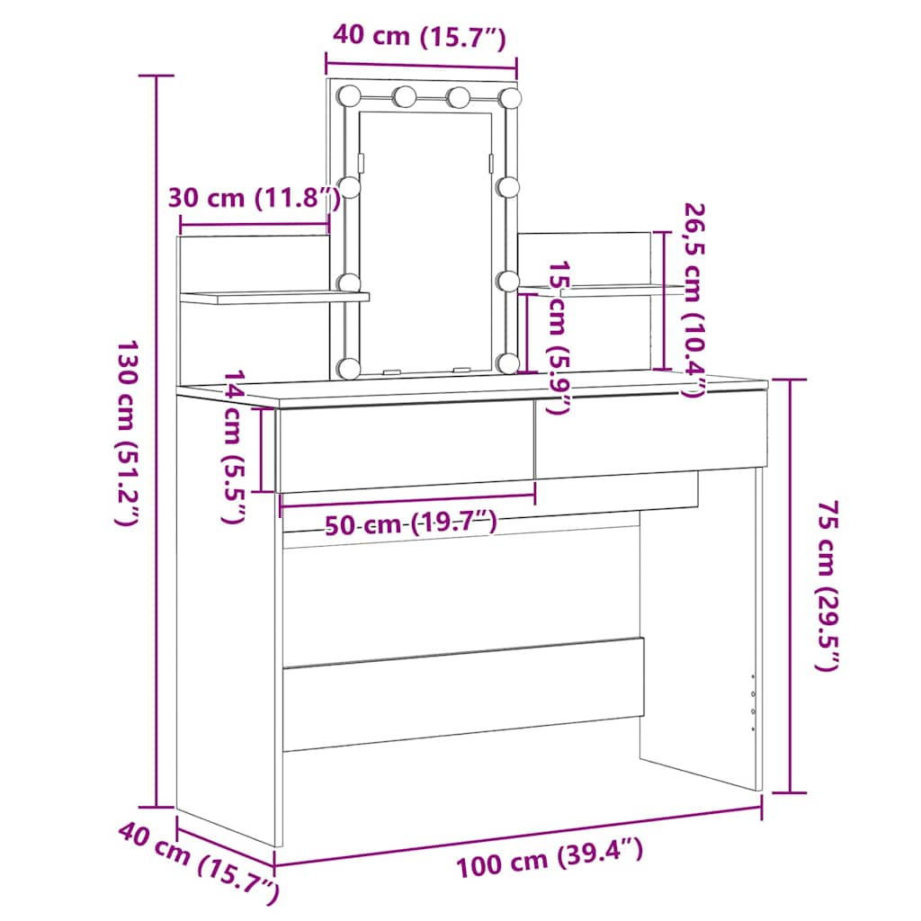 Dressing Table Artisan Oak 100 x 40 x 130 cm Engineered Wood